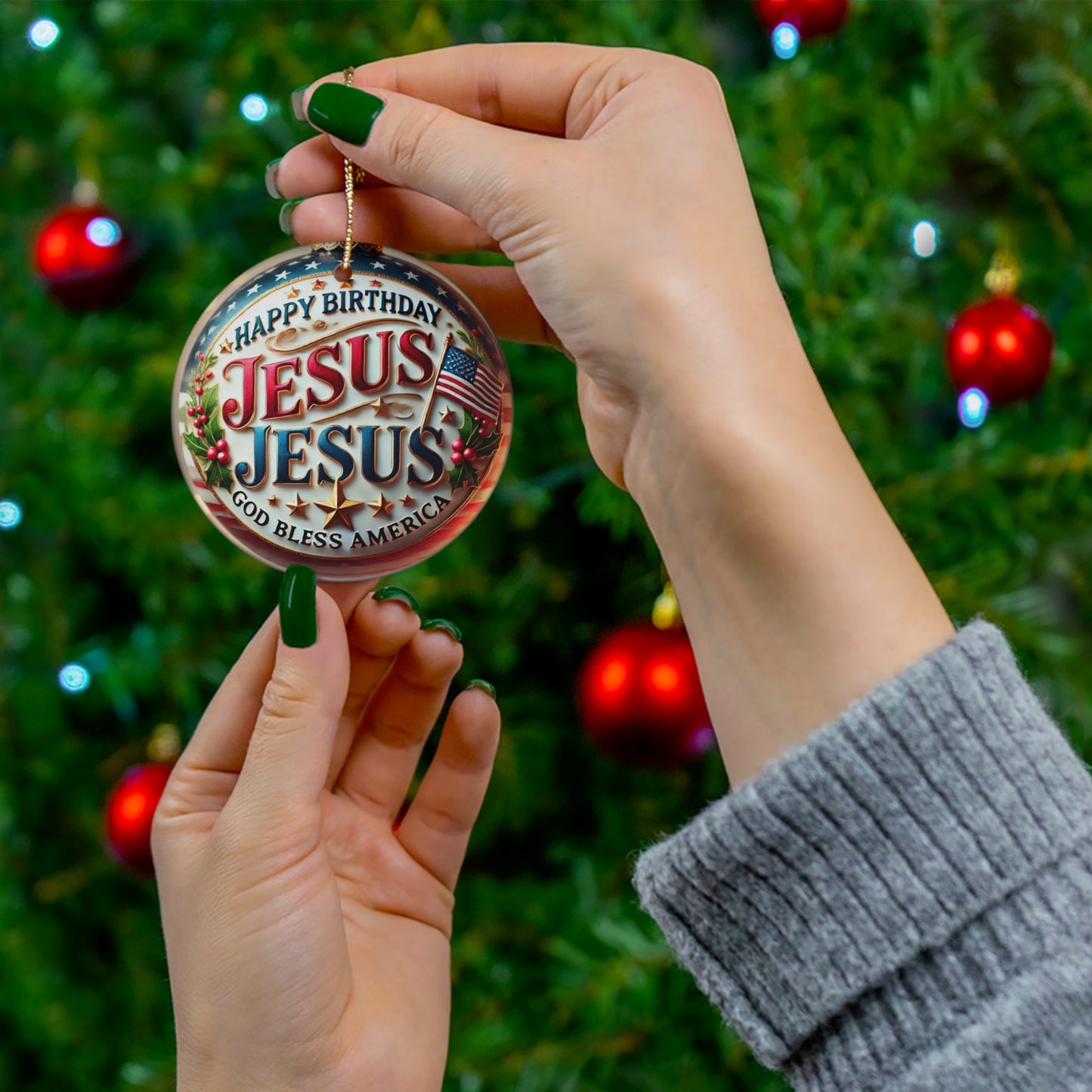 A Christmas Jesus, America Ceramic Ornament