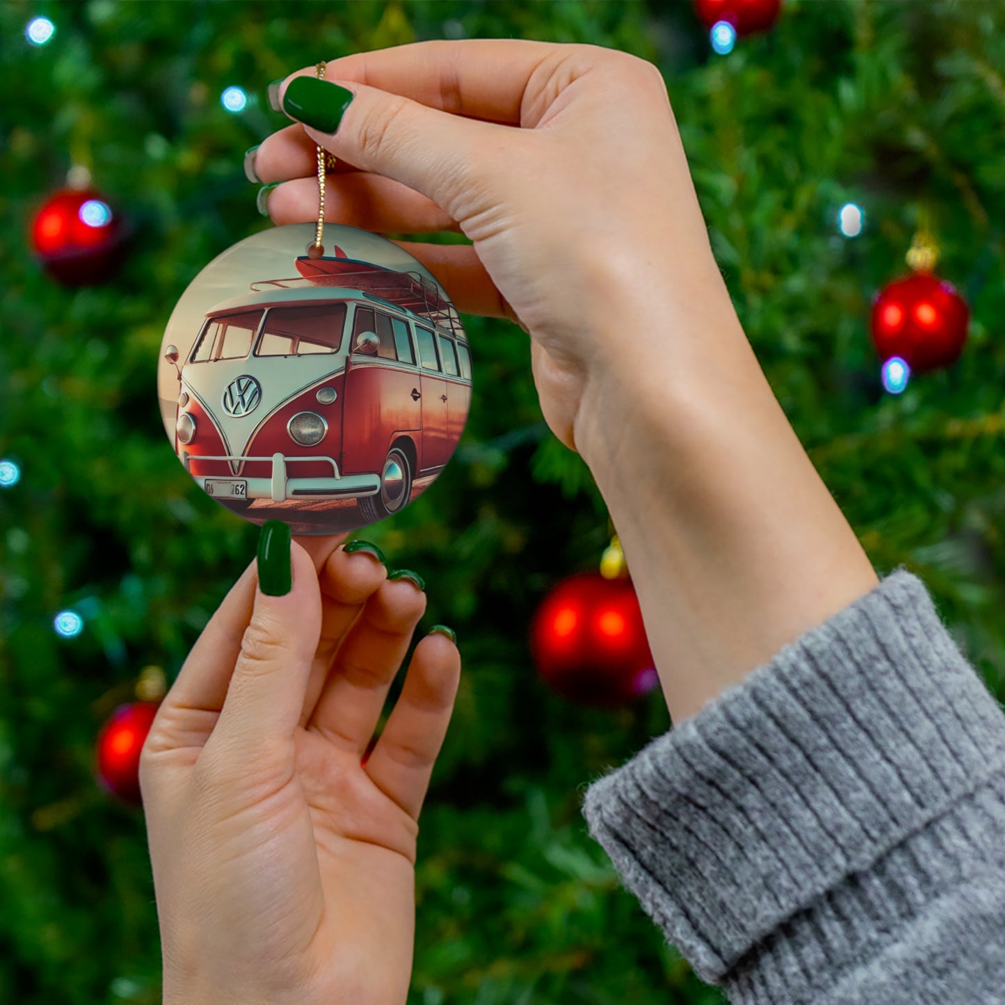 A Christmas VW Volkswagen Ceramic Ornament