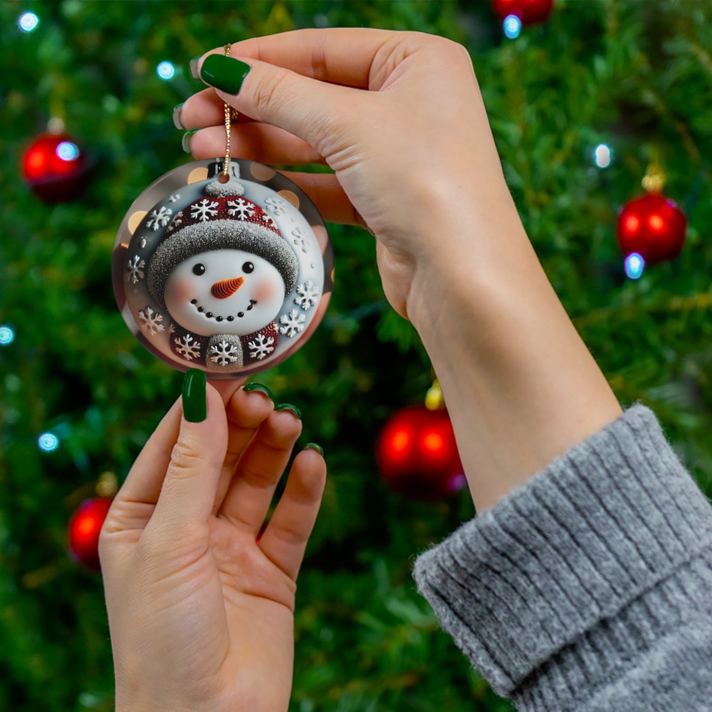 A Christmas Snowman Ceramic Ornament